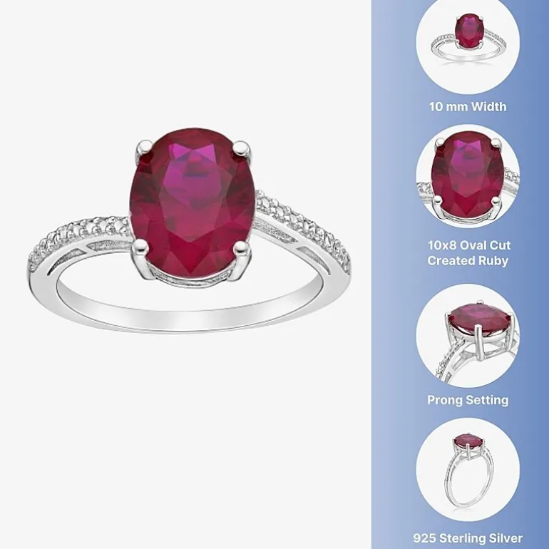 Diamond Accent and Gemstone Sterling Silver Oval Side Stone Cocktail Ring