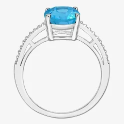 Diamond Accent and Gemstone Sterling Silver Oval Side Stone Cocktail Ring