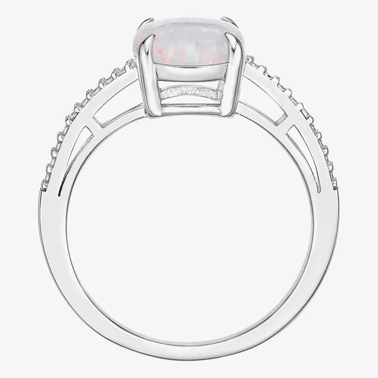 Diamond Accent and Gemstone Sterling Silver Oval Side Stone Cocktail Ring