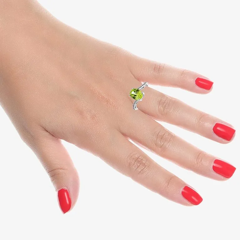 Diamond Accent and Gemstone Sterling Silver Oval Side Stone Cocktail Ring