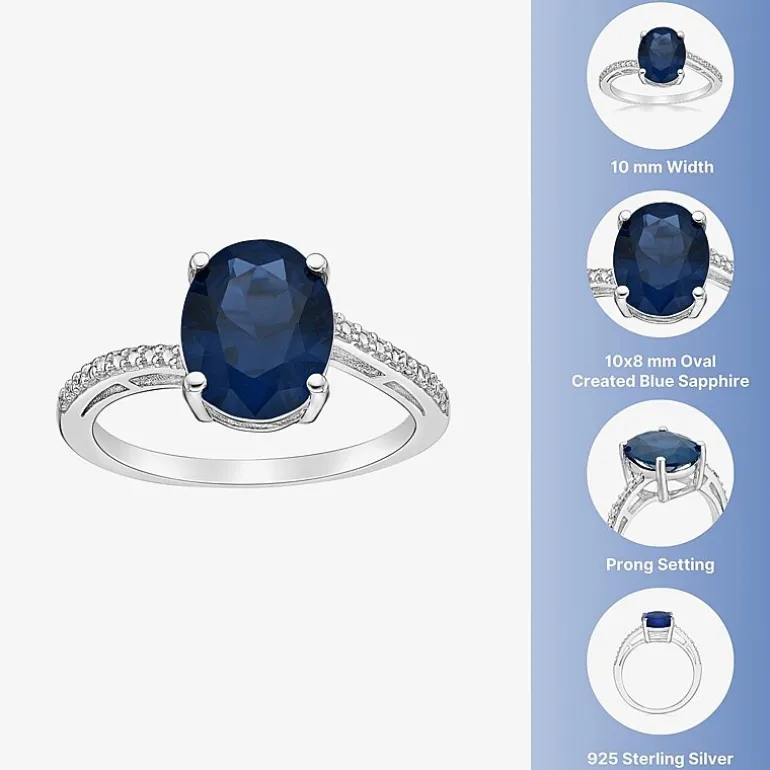 Diamond Accent and Gemstone Sterling Silver Oval Side Stone Cocktail Ring