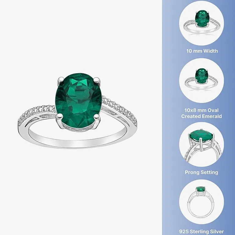 Diamond Accent and Gemstone Sterling Silver Oval Side Stone Cocktail Ring