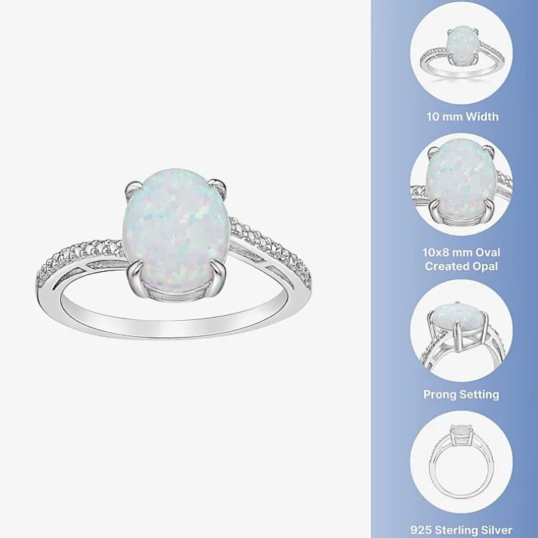 Diamond Accent and Gemstone Sterling Silver Oval Side Stone Cocktail Ring