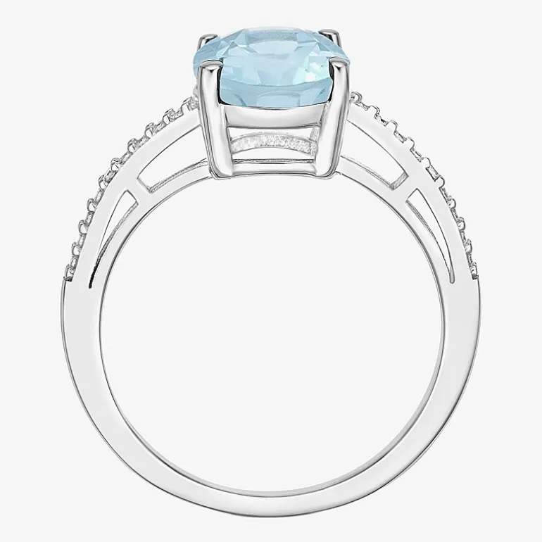 Diamond Accent and Gemstone Sterling Silver Oval Side Stone Cocktail Ring