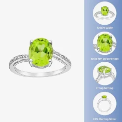 Diamond Accent and Gemstone Sterling Silver Oval Side Stone Cocktail Ring