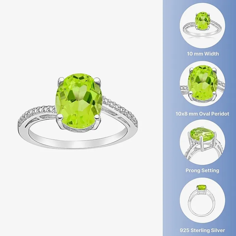 Diamond Accent and Gemstone Sterling Silver Oval Side Stone Cocktail Ring