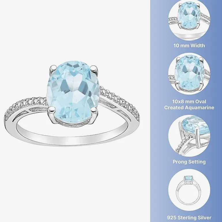 Diamond Accent and Gemstone Sterling Silver Oval Side Stone Cocktail Ring
