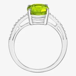 Diamond Accent and Gemstone Sterling Silver Oval Side Stone Cocktail Ring