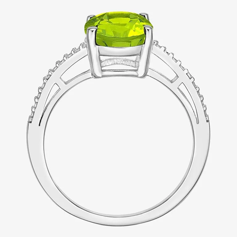 Diamond Accent and Gemstone Sterling Silver Oval Side Stone Cocktail Ring