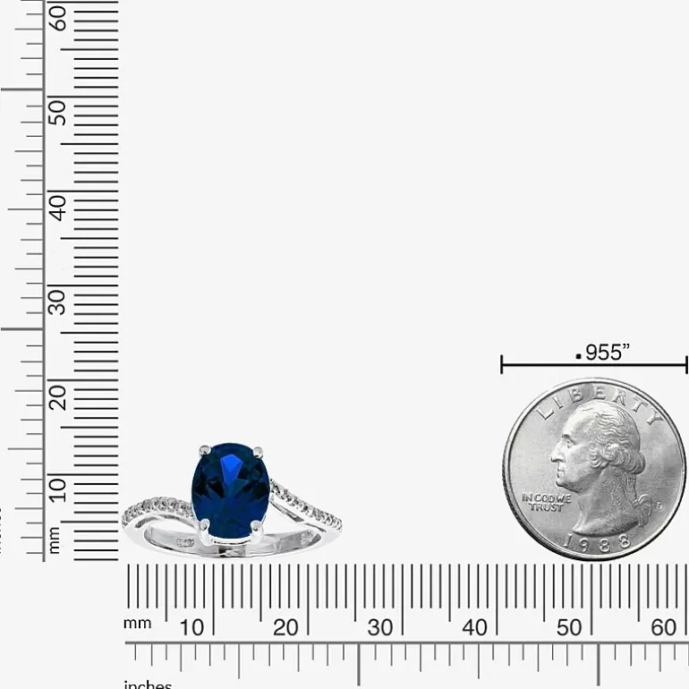 Diamond Accent and Gemstone Sterling Silver Oval Side Stone Cocktail Ring