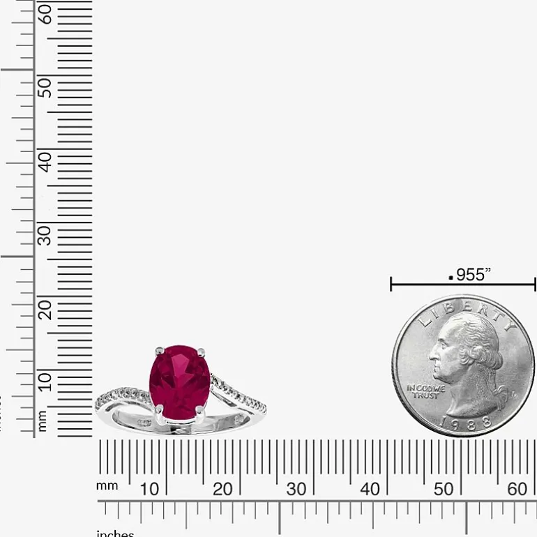 Diamond Accent and Gemstone Sterling Silver Oval Side Stone Cocktail Ring