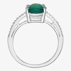 Diamond Accent and Gemstone Sterling Silver Oval Side Stone Cocktail Ring
