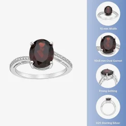 Diamond Accent and Gemstone Sterling Silver Oval Side Stone Cocktail Ring