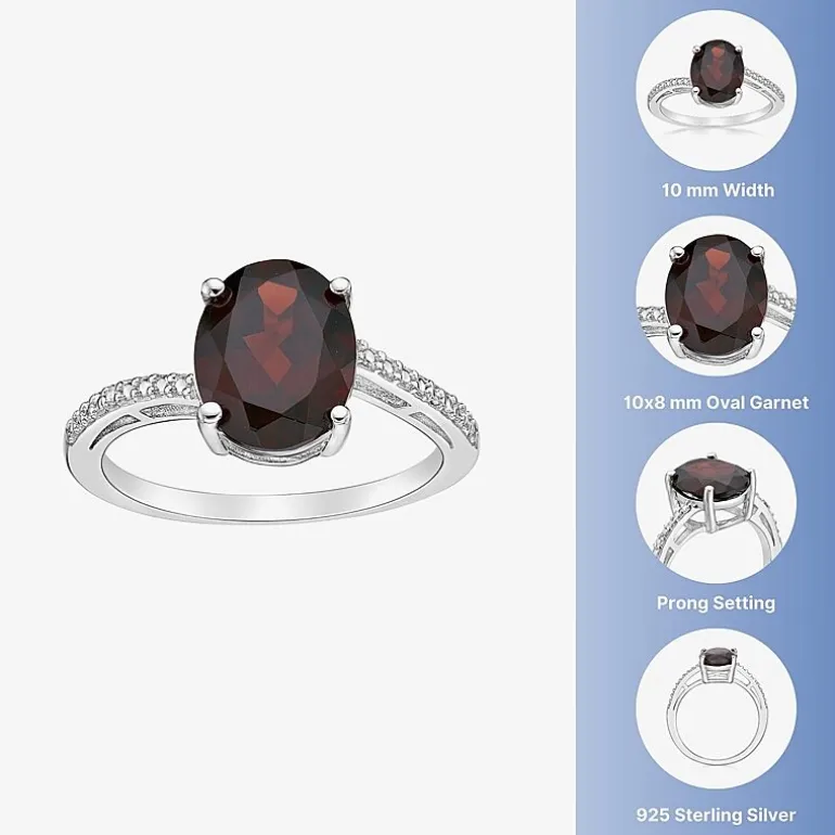 Diamond Accent and Gemstone Sterling Silver Oval Side Stone Cocktail Ring