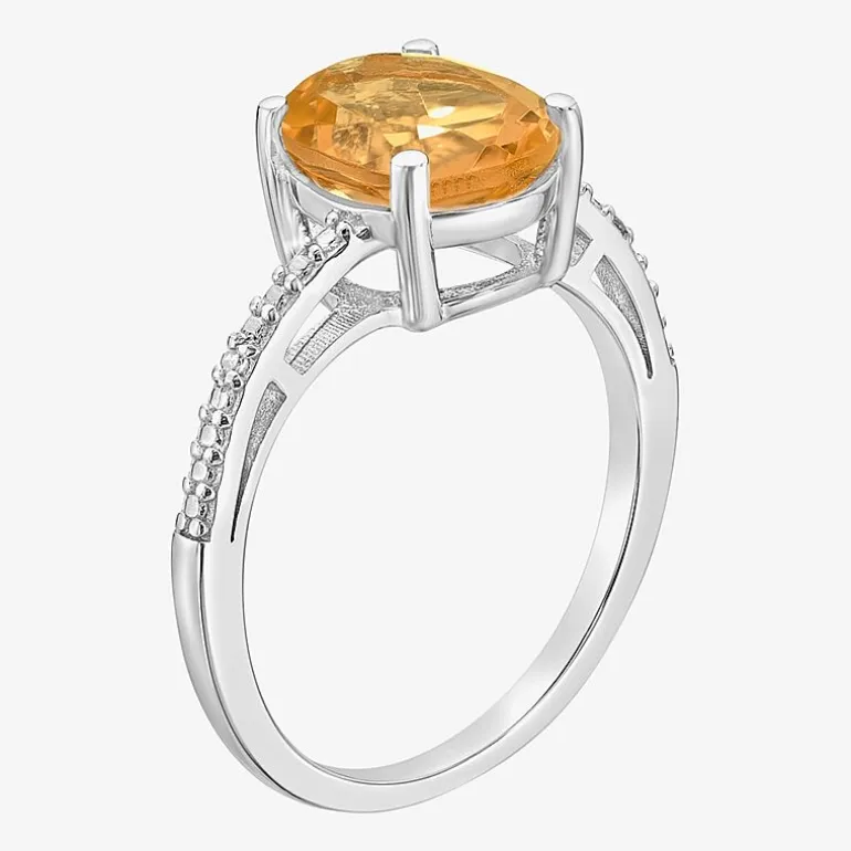 Diamond Accent and Gemstone Sterling Silver Oval Side Stone Cocktail Ring