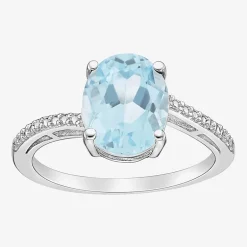 Diamond Accent and Gemstone Sterling Silver Oval Side Stone Cocktail Ring
