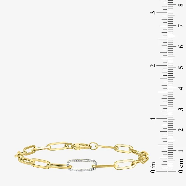 Diamond Addiction (G-H / Si2-I1) Womens Lab Grown Diamond 10K Gold 8 Inch Hollow Paperclip Chain Bracelet