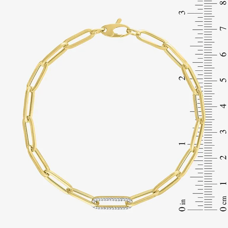 Diamond Addiction (G-H / Si2-I1) Womens Lab Grown Diamond 10K Gold 8 Inch Hollow Paperclip Chain Bracelet