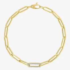 Diamond Addiction (G-H / Si2-I1) Womens Lab Grown Diamond 10K Gold 8 Inch Hollow Paperclip Chain Bracelet