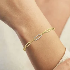 Diamond Addiction (G-H / Si2-I1) Womens Lab Grown Diamond 10K Gold 8 Inch Hollow Paperclip Chain Bracelet