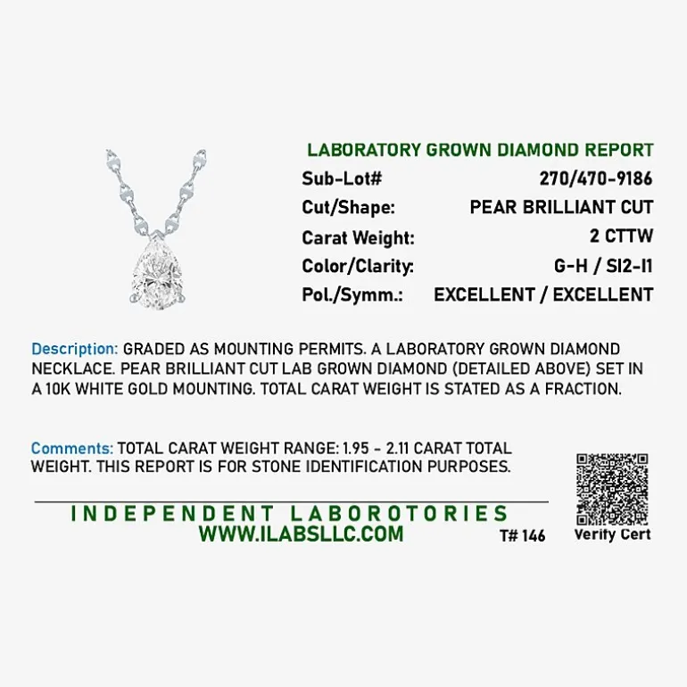 Diamond Addiction (G-H / Si2-I1) Womens 2 CT. T.W. Lab Grown White Diamond 10K Gold 18 Inch Pendant Necklace