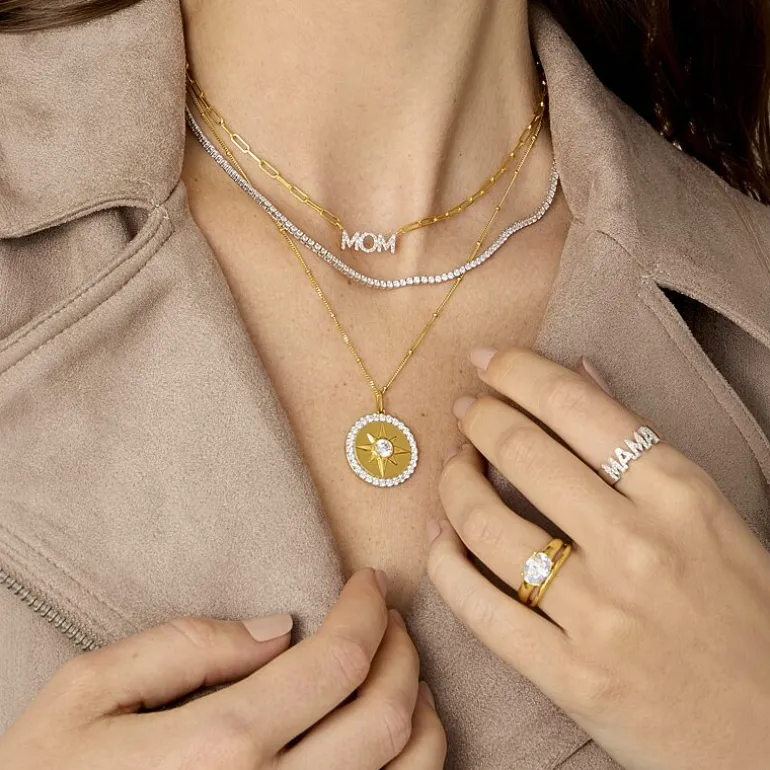 Diamond Addiction "Mom" (G-H / I1-I2) Womens 14K Gold Over Silver Sterling Silver 8 Inch Paperclip Chain Bracelet