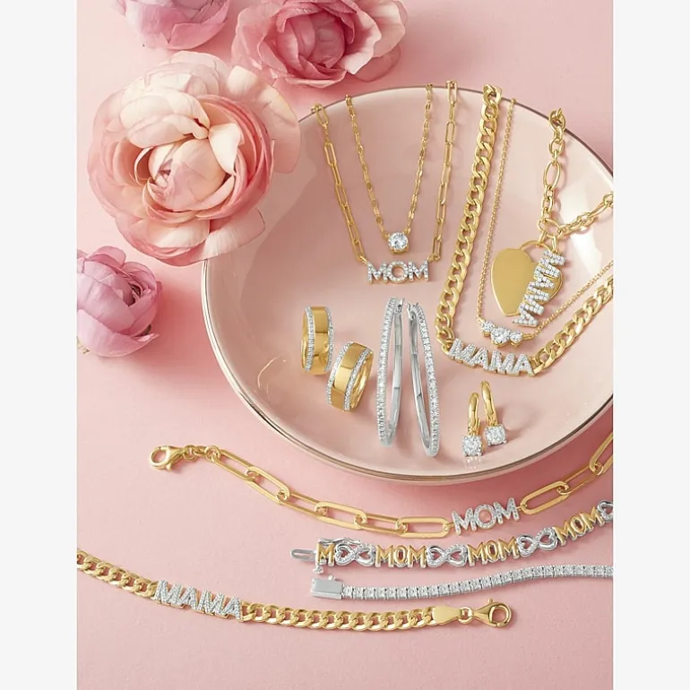 Diamond Addiction "Mom" (G-H / I1-I2) Womens 14K Gold Over Silver Sterling Silver 8 Inch Paperclip Chain Bracelet