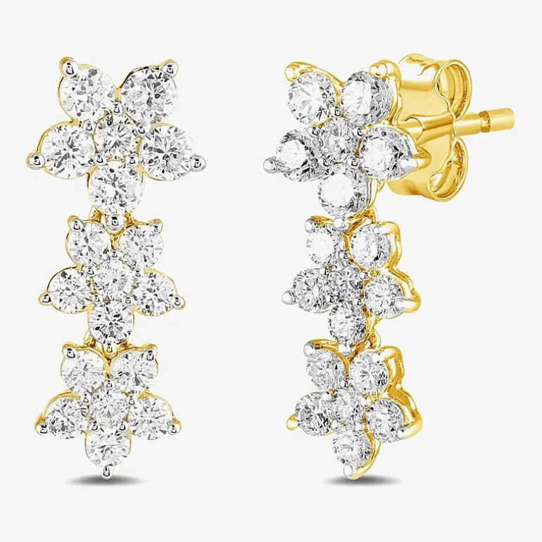 Diamond Blossom Womens 1 CT. T.W. Lab Grown White Diamond 10K Gold Flower Drop Earrings