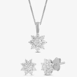 Diamond Blossom Womens 1 CT. T.W. Lab Grown White Diamond 10K Gold Flower Jewelry Set