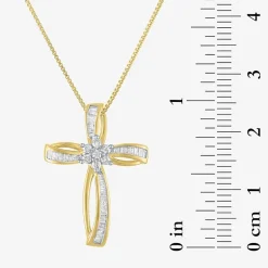 Diamond Blossom Womens 1/3 CT. T.W. Natural White Diamond 10K Gold Cross 18 Inch Pendant Necklace