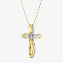 Diamond Blossom Womens 1/3 CT. T.W. Natural White Diamond 10K Gold Cross 18 Inch Pendant Necklace