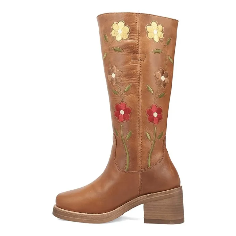 Dingo Womens Bloom Leather Boot Block Heel Cowboy Boots