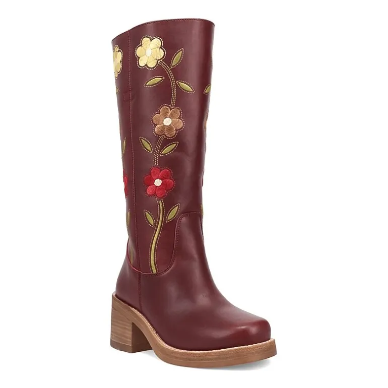 Dingo Womens Bloom Leather Boot Block Heel Cowboy Boots