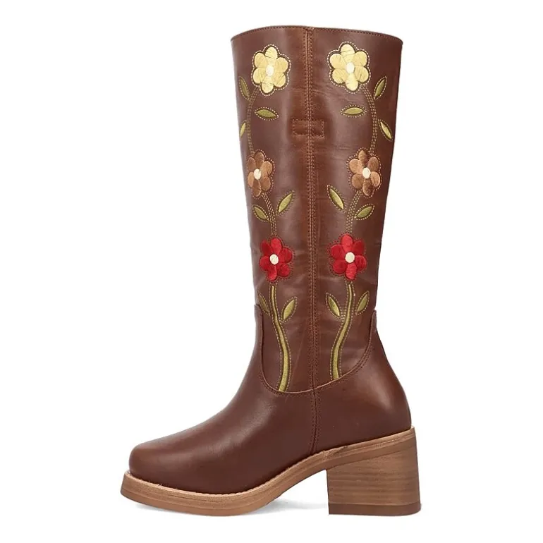 Dingo Womens Bloom Leather Boot Block Heel Cowboy Boots