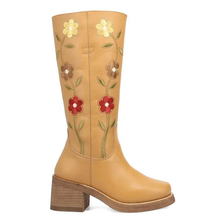 Dingo Womens Bloom Leather Boot Block Heel Cowboy Boots