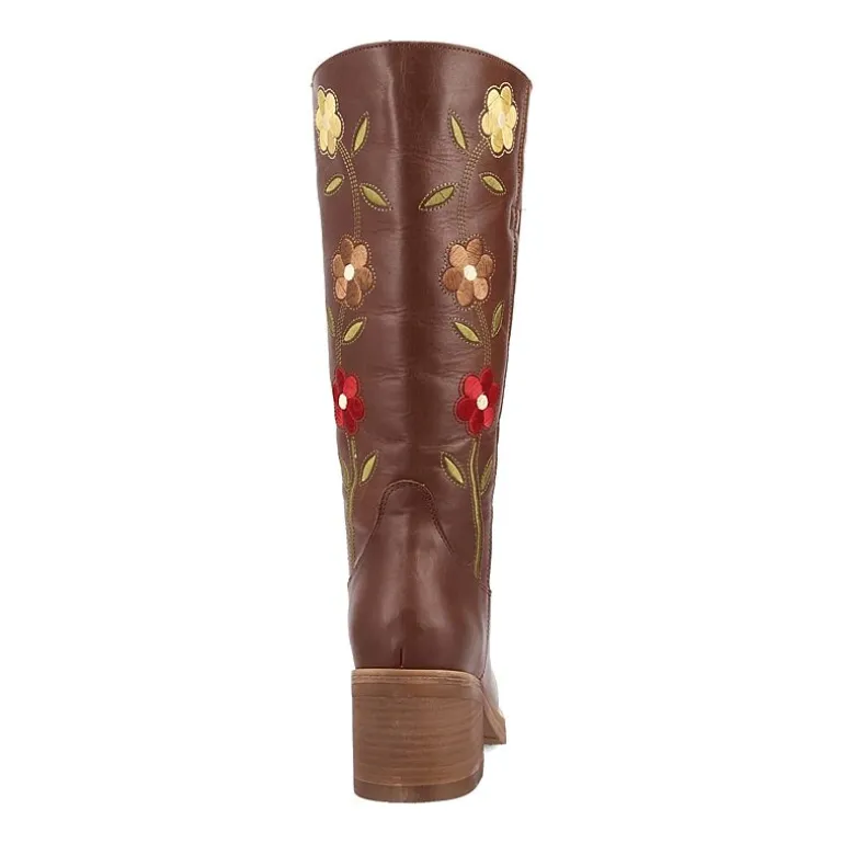 Dingo Womens Bloom Leather Boot Block Heel Cowboy Boots