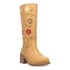 Dingo Womens Bloom Leather Boot Block Heel Cowboy Boots