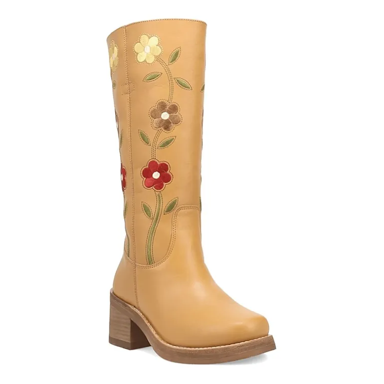Dingo Womens Bloom Leather Boot Block Heel Cowboy Boots