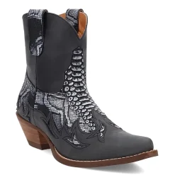 Dingo Womens Cobra Kiss Leather Bootie Block Heel Cowboy Boots