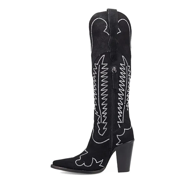 Dingo Womens Double Take Suede Leather Boot Stacked Heel Cowboy Boots