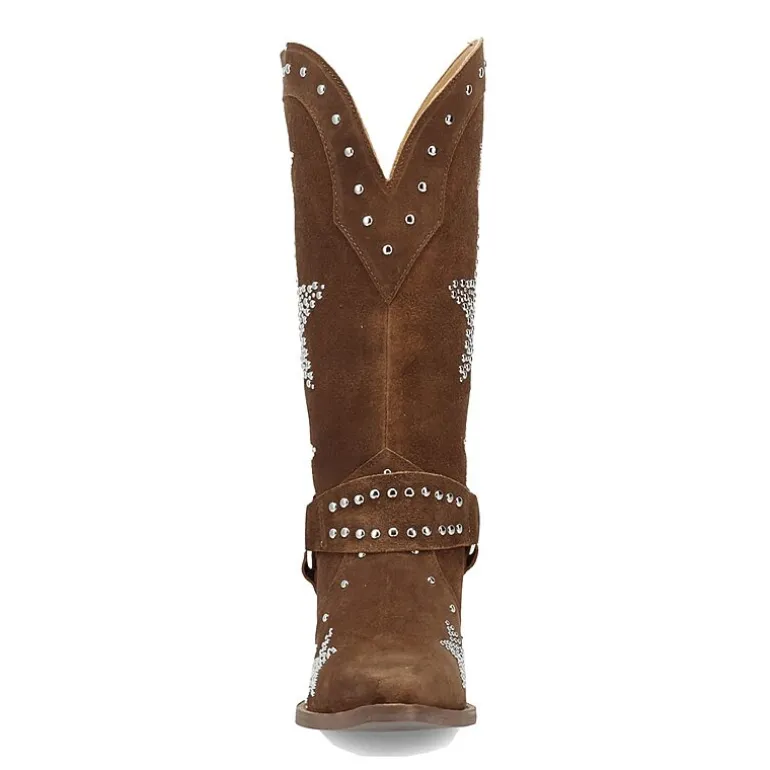 Dingo Womens Lucky Stars Suede Leather Boot Block Heel Cowboy Boots