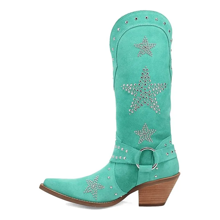 Dingo Womens Lucky Stars Suede Leather Boot Block Heel Cowboy Boots
