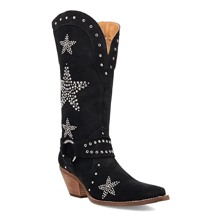 Dingo Womens Lucky Stars Suede Leather Boot Block Heel Cowboy Boots