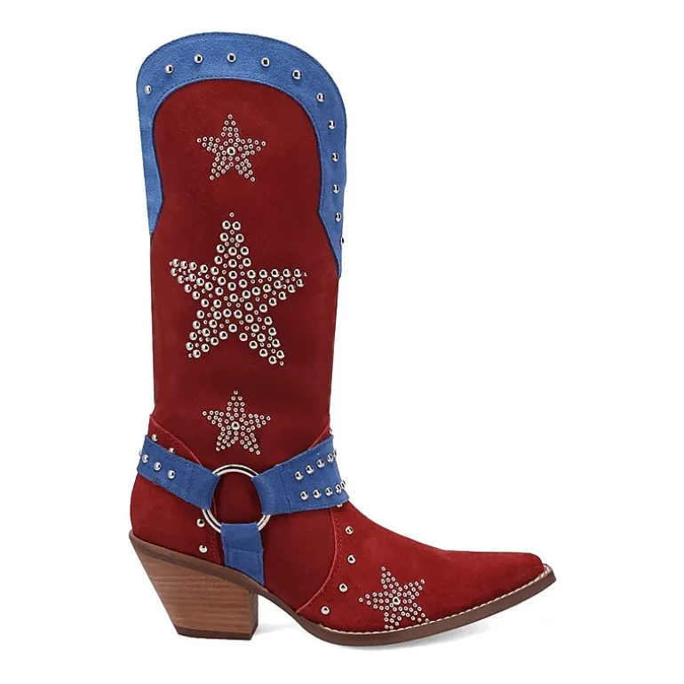 Dingo Womens Lucky Stars Suede Leather Boot Block Heel Cowboy Boots