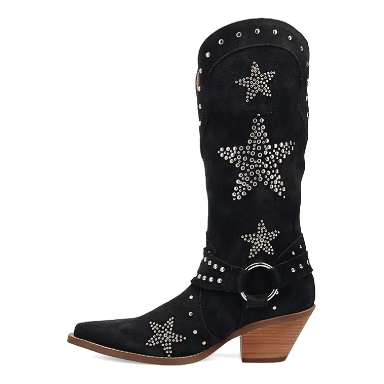 Dingo Womens Lucky Stars Suede Leather Boot Block Heel Cowboy Boots