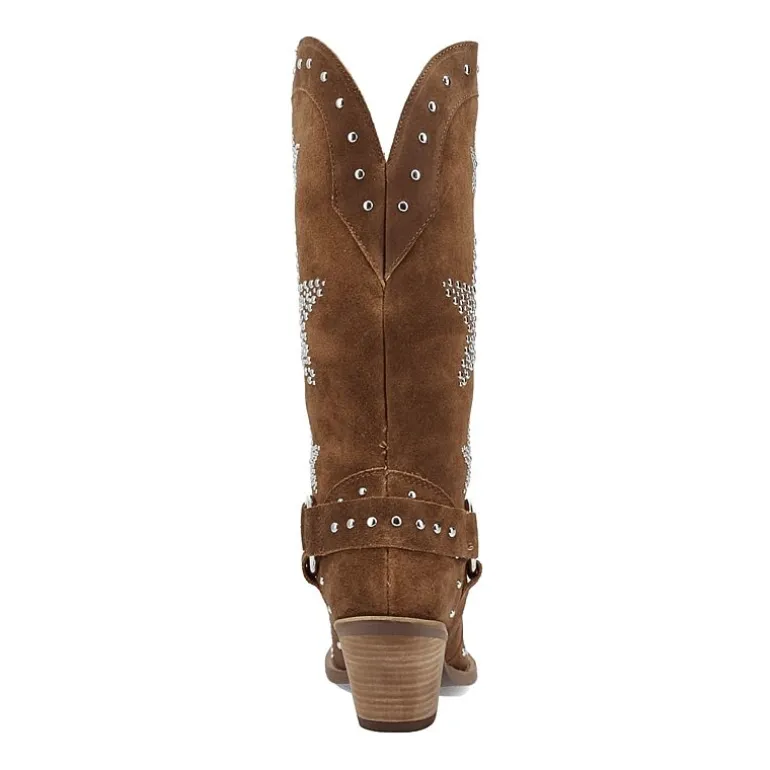 Dingo Womens Lucky Stars Suede Leather Boot Block Heel Cowboy Boots