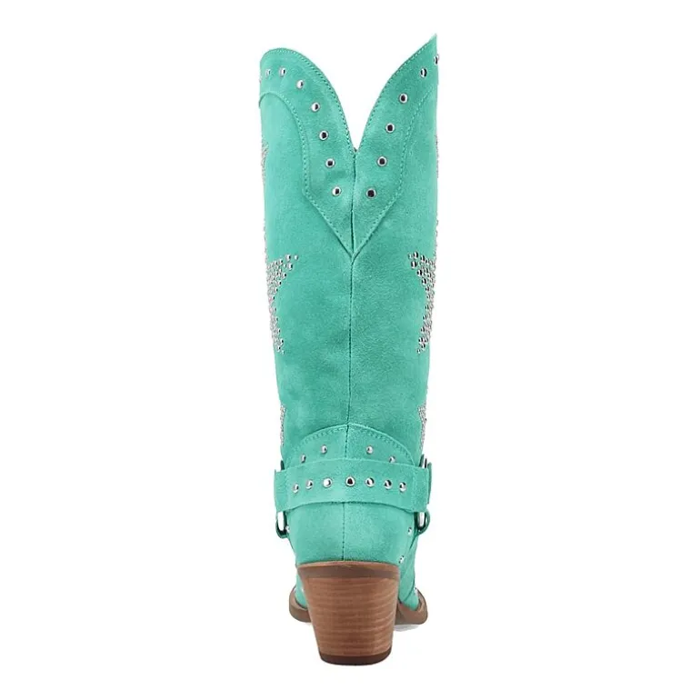 Dingo Womens Lucky Stars Suede Leather Boot Block Heel Cowboy Boots