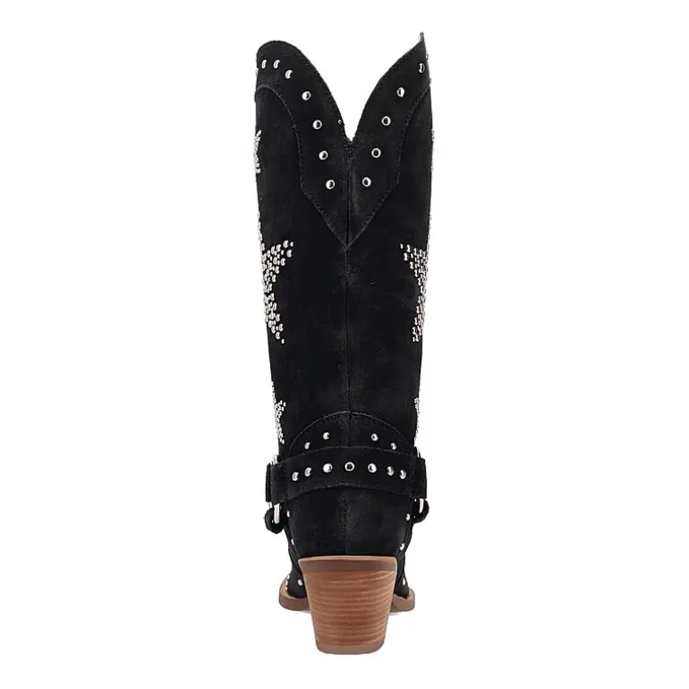 Dingo Womens Lucky Stars Suede Leather Boot Block Heel Cowboy Boots