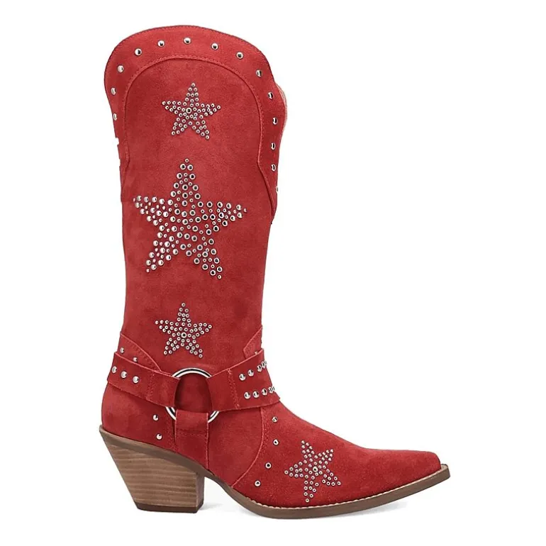 Dingo Womens Lucky Stars Suede Leather Boot Block Heel Cowboy Boots