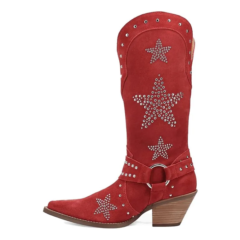 Dingo Womens Lucky Stars Suede Leather Boot Block Heel Cowboy Boots